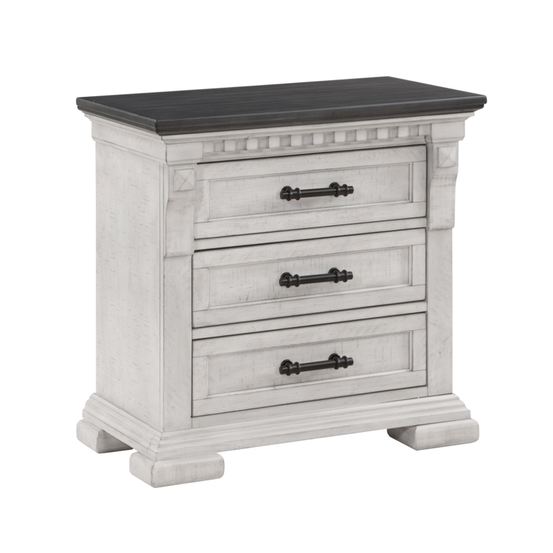 Nightstand Antique White Wood Top Bun Feet Three Drawers