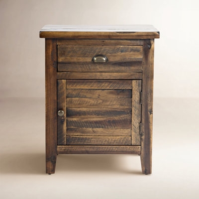 Nightstand, Bin Pull Hardware Distressed Grey Wash Farmhouse Bedside