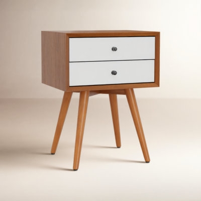 Nightstand, Black Hardware Wood Tapered Legs Mid Century Bedside