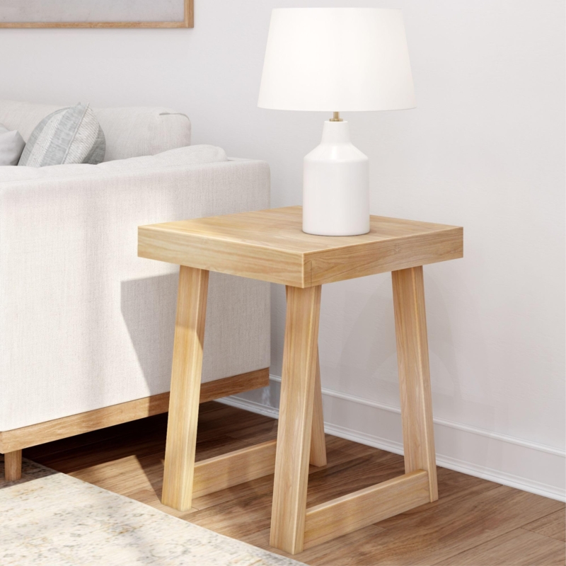 Nightstand Blonde Wirebrush Finish Slim Tapered Silhouette Wood Shelf