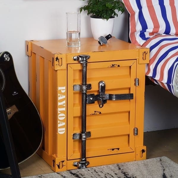 Nightstand Blue Metal Cargo Container Latch Handle Industrial Decor