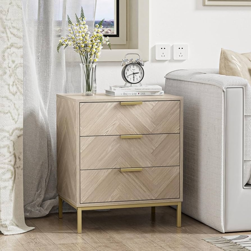 Nightstand, Boho Chic Light Wood With Woven Bottom Drawer