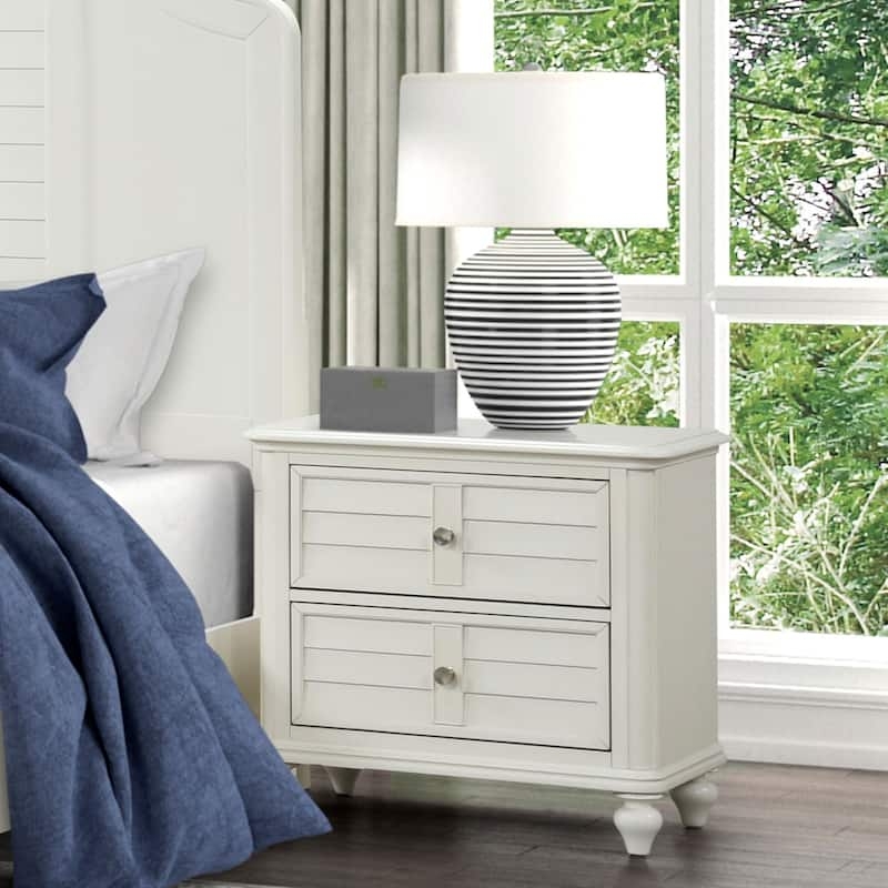 Nightstand Bracket Style Feet Two Tone Finish Antique White Storage
