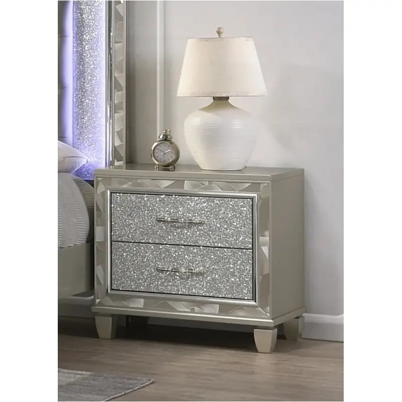 Nightstand, Champagne Metallic with Textured Drawer Fronts