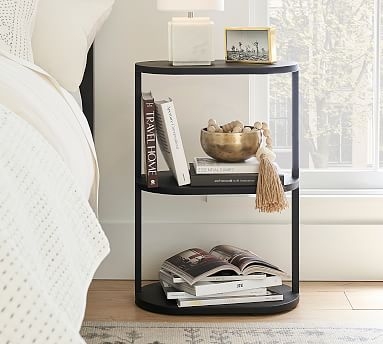 Nightstand: Charcoal Gray Metal Bedside Cabinet with Mesh Door