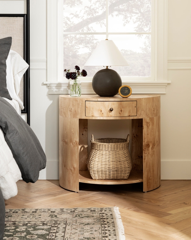 Nightstand Circular Silhouette Chunky Columnar Legs Dark Wood Toned