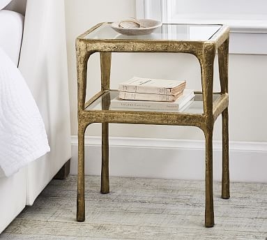 Nightstand Circular Tray Top Dark Bronze Metal Two Tier