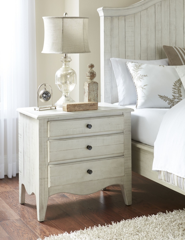 Nightstand Coastal Whitewashed Wood Three Drawers Plinth Base