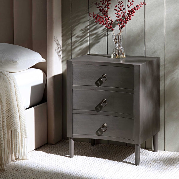 Nightstand, Contemporary Silver Oak Finish with Concave Front