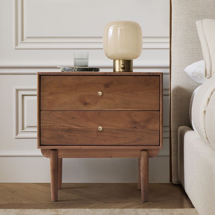 Nightstand Cool Walnut Handleless Drawer with Open Lower Shelf