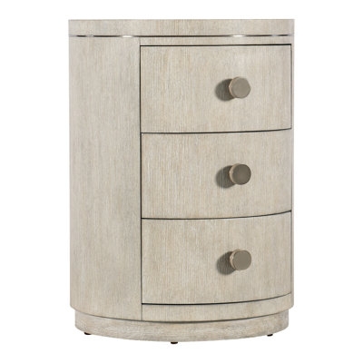 Nightstand Cream Textured Wood Three Drawers Gold Rectangular Pulls