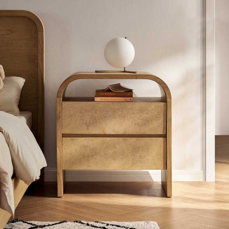 Nightstand Curved Silhouette Ribbed Surface Modern Bedroom