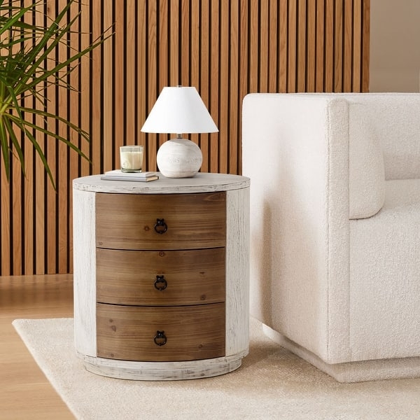 Nightstand Cylindrical Light Wood Three Drawers Minimalist Bedside Table