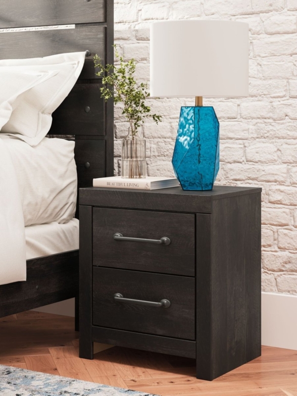 Nightstand Dark Gray Charcoal Finish Bracket Feet Silver Slim Pulls