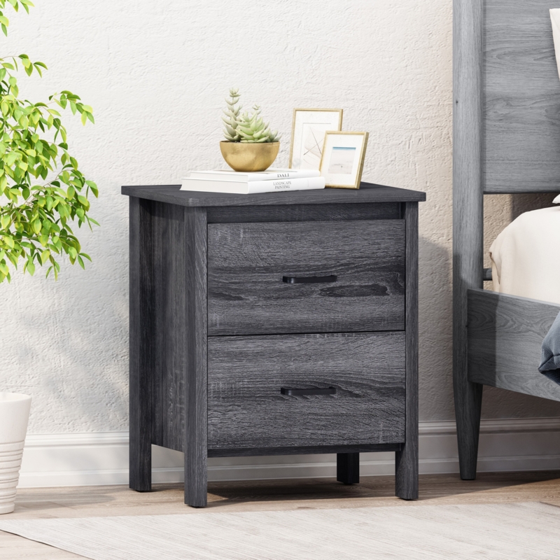Nightstand Embossed Wood Grain Texture Gold Metal Legs Contemporary
