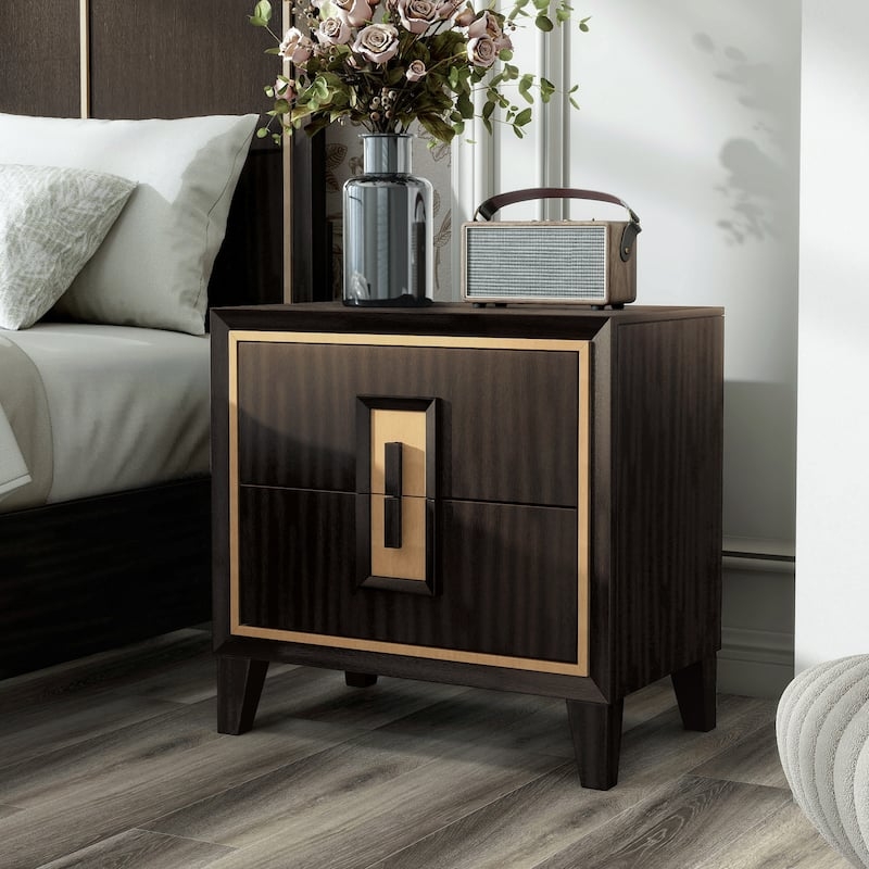 Nightstand Espresso and Gold Open Metal Base Glam Bedside Chest