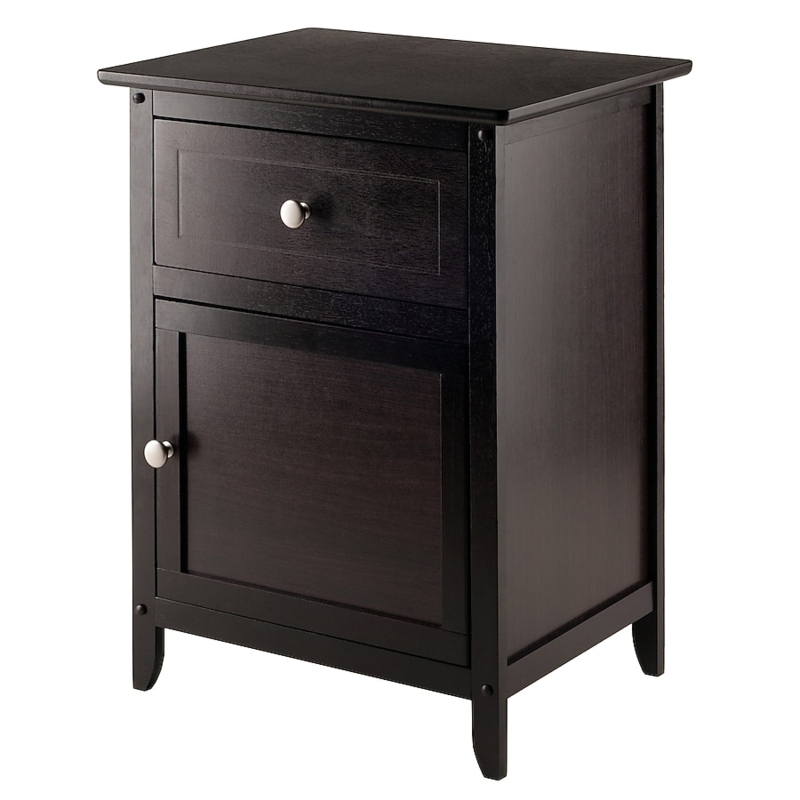 Nightstand Espresso Cabinet Open Shelf Transitional Storage
