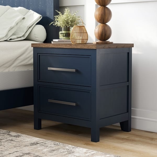 Nightstand Espresso Toned Dark Wood Two Drawers Bar Pulls Transitional