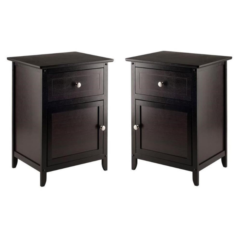 Nightstand Espresso Top Drawer Bottom Cabinet Silver Hardware Storage
