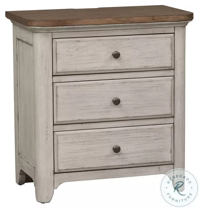 Nightstand Farmhouse Two Tone Finish Antique White Chestnut Top Rustic