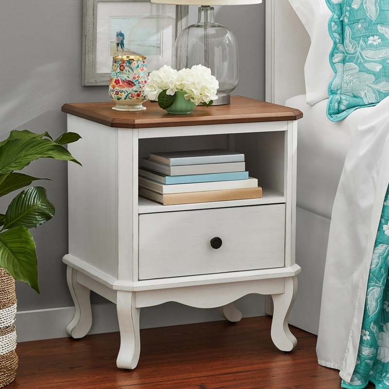 Nightstand Farmhouse White Turned Legs Three Tier Storage
