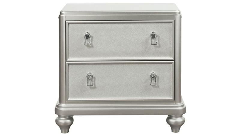 Nightstand featuring Ornate Filigree and Crystal Knobs, Glam Bedside Chest