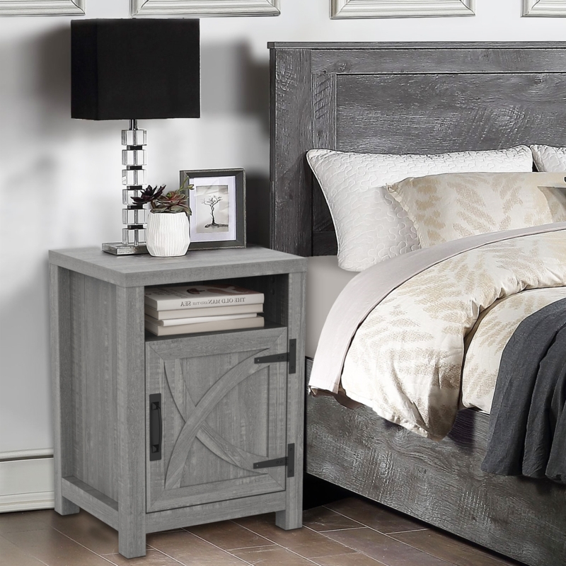 Nightstand Featuring X-Brace Sides Farmhouse Bedroom Open Shelf