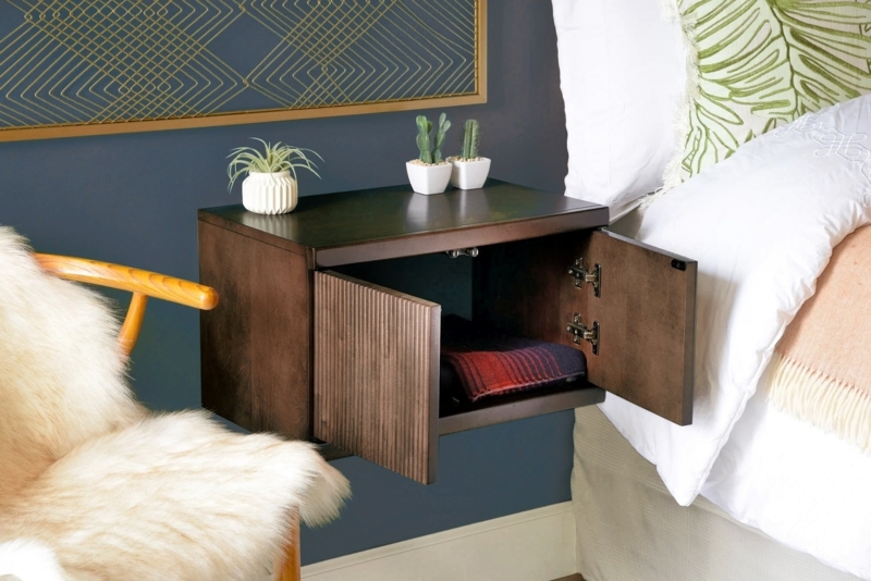 Nightstand Floating Curved Silhouette Espresso Wall Mount Set