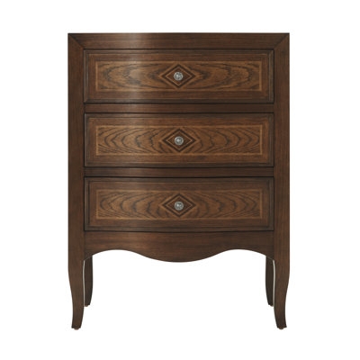 Nightstand Fluted Wood Three Drawers Metal Base Transitional Style