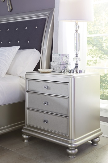 Nightstand, Glam Metallic with Cabriole Legs, Rhinestone Knobs