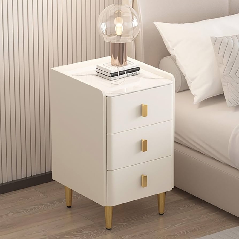 Nightstand, Gold Metal Legs White Minimalist Bedroom Furniture