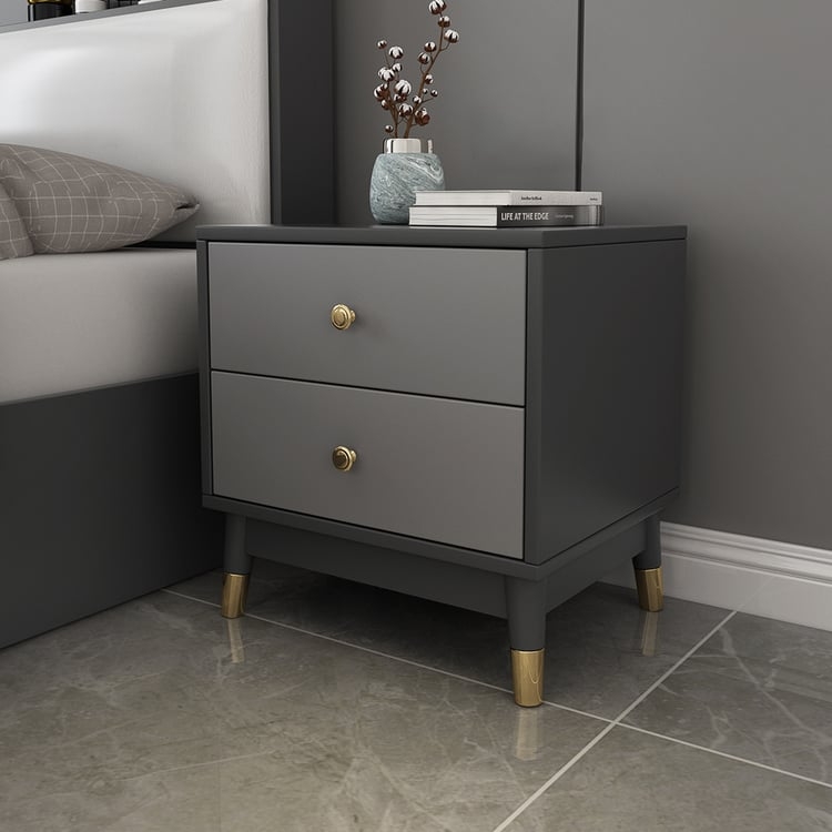 Nightstand Gold Toned Metal Legs Two Drawers Contemporary Glam Style