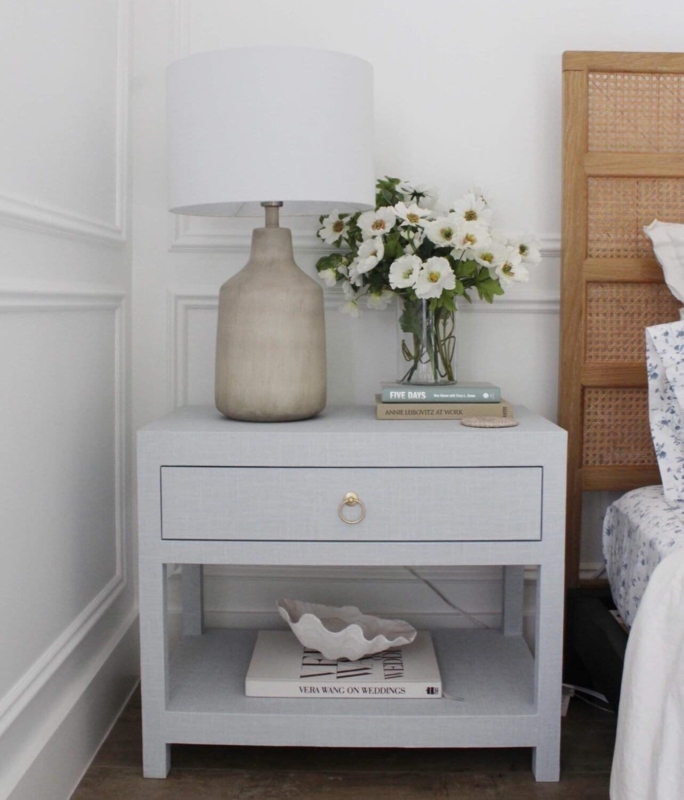 Nightstand Grasscloth Wrapped Woven Texture Coastal Bedside Table