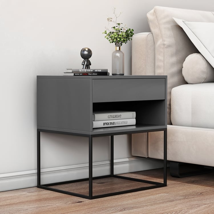Nightstand: Gray Bedside Table Storage with Rounded Corners
