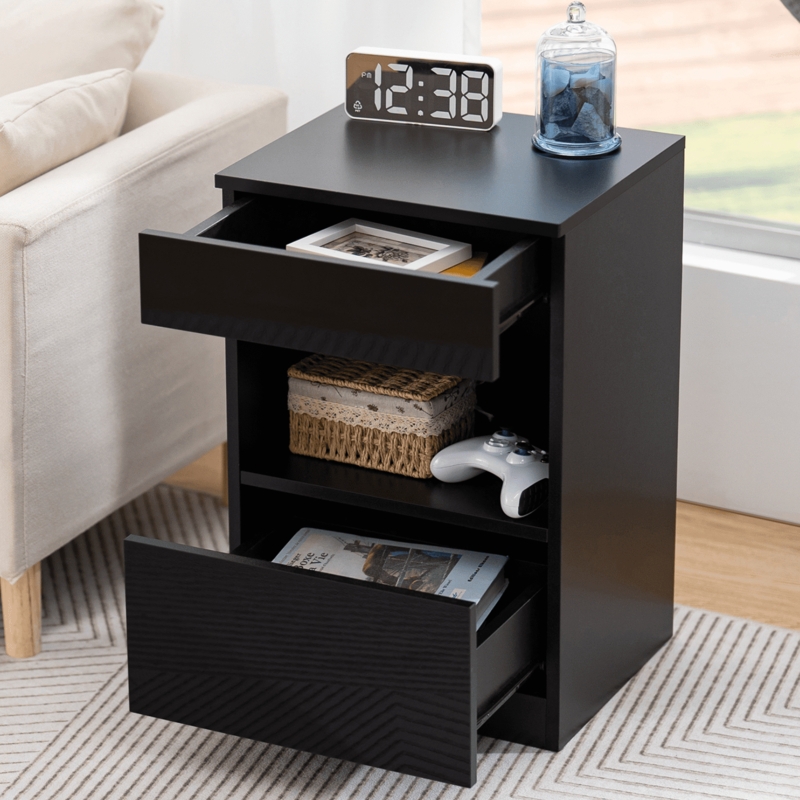 Nightstand High Gloss Black Integrated Open Cubby Modern Bedroom
