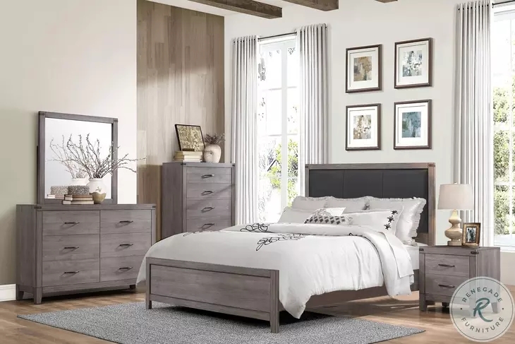 Nightstand in Dark Charcoal Wood Grain with Linear Silver Hardware