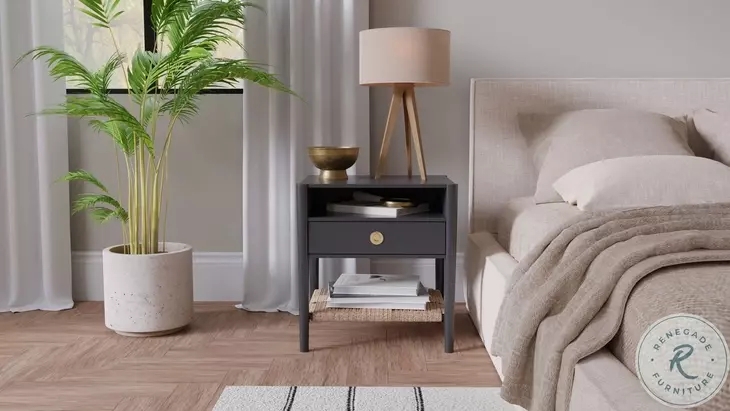 Nightstand in Moody Bedroom with Dark Paneling Contrast