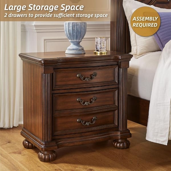 Nightstand in Weathered Brown Finish with Metal Cup Pulls and Two Drawers