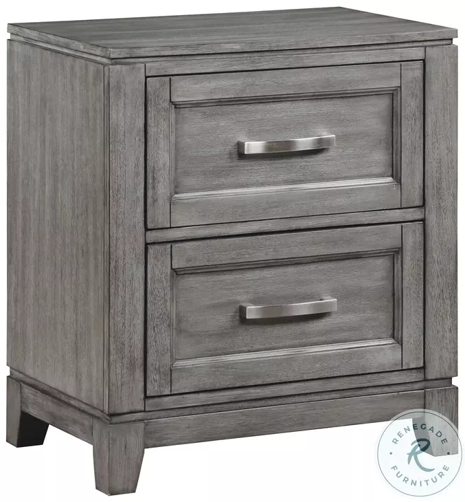 Nightstand Industrial Wood Grain Black Metal Sled Base Round Knobs