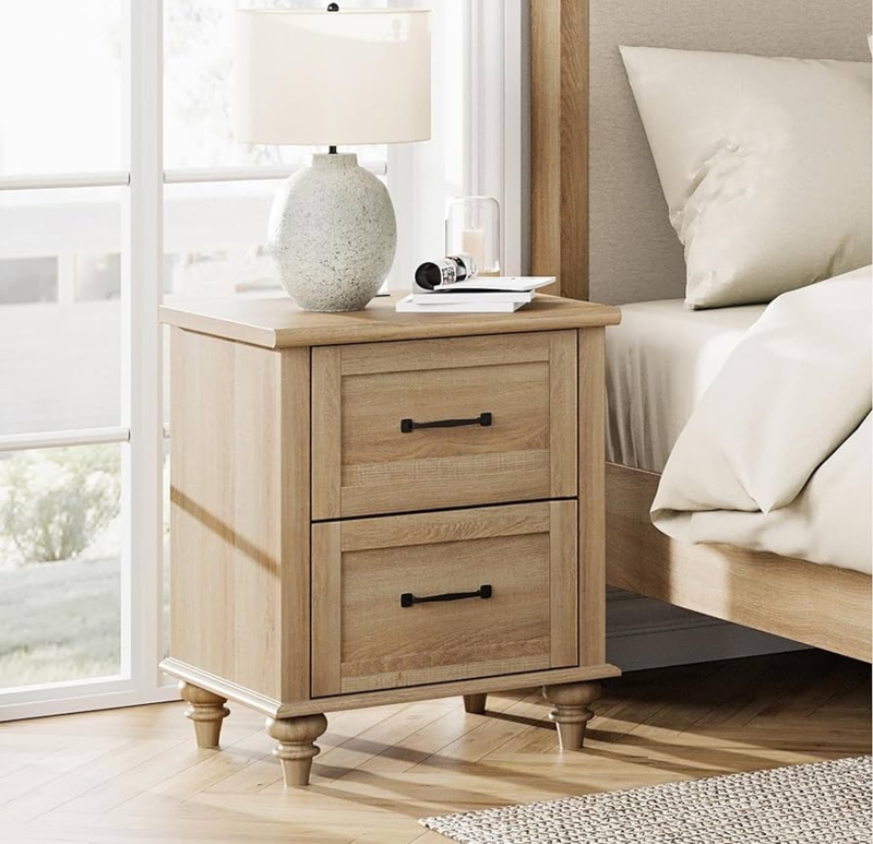 Nightstand Light Oak, Farmhouse Nightstand with Charging Station