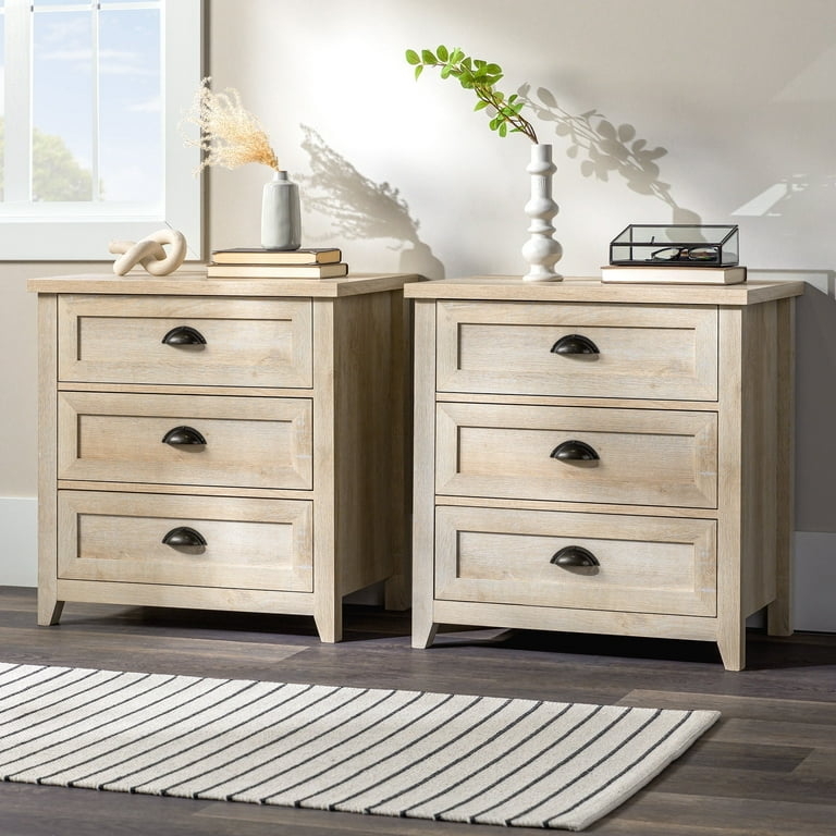 Nightstand Light Oak Finish Shaker Drawers Cup Pulls Modern Farmhouse