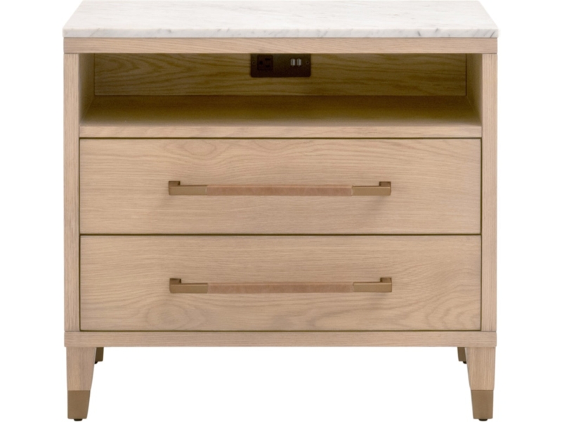 Nightstand Light Oak Woven Fronts Plinth Base Coastal Modern
