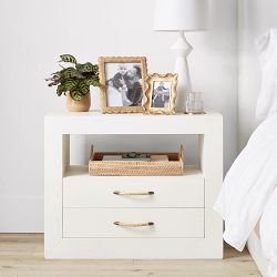 Nightstand Light Wood Tone Ribbed Drawers Coastal Modern Decor