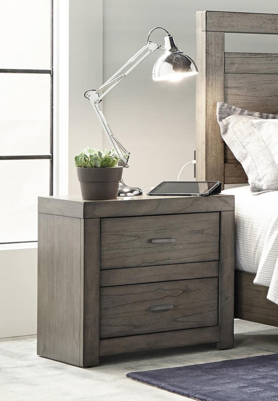 Nightstand Loft Style Integrated Power USB Ports Bar Pulls