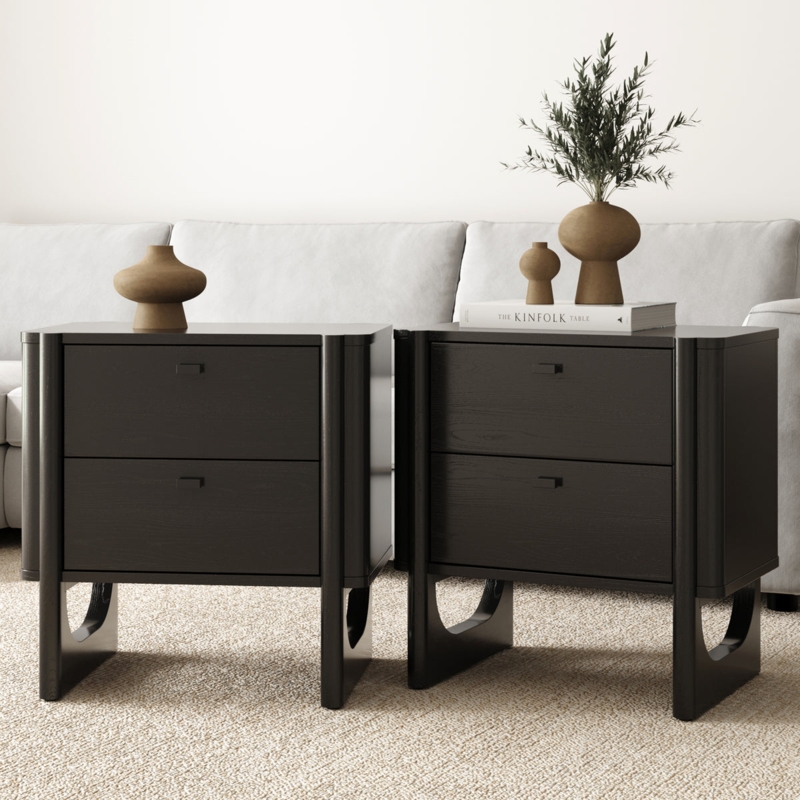 Nightstand Matte Black Cutout Handles Splayed Legs Mid-Century