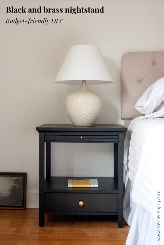 Nightstand Matte Black Finish Gold Ferrules Two Drawers Mid Century