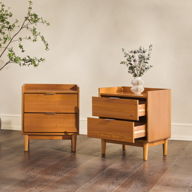 Nightstand Matte Black Gallery Top Open Storage Niche Two Drawers