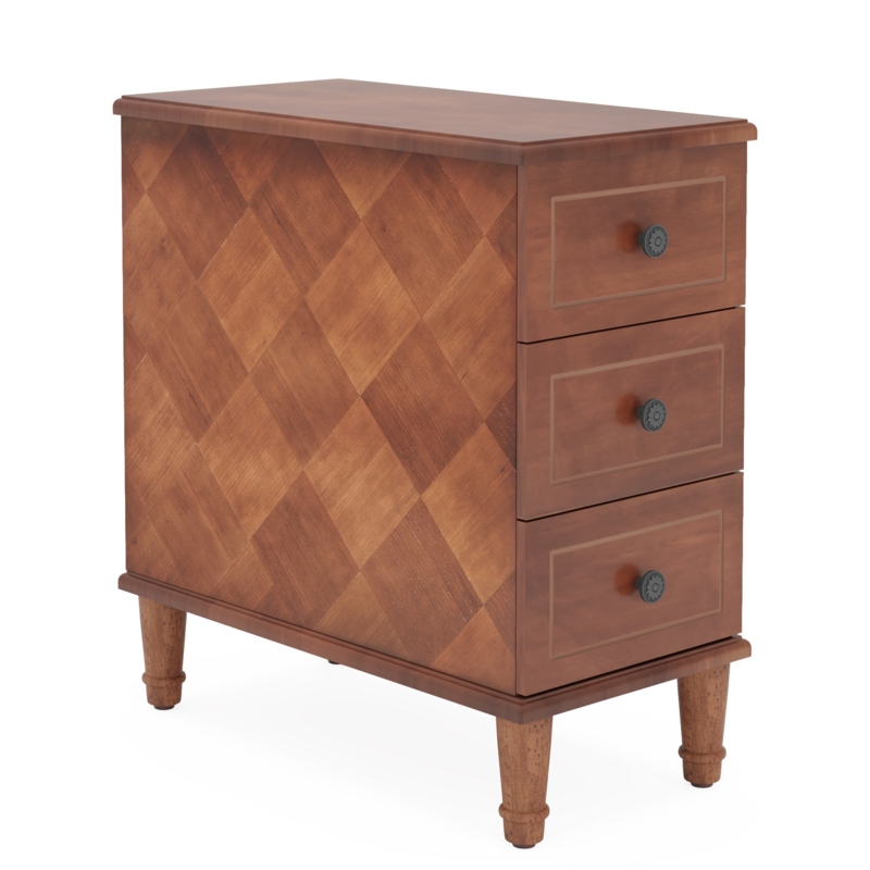 Nightstand Matte Black Narrow Profile with Gold Hardware Three Drawers