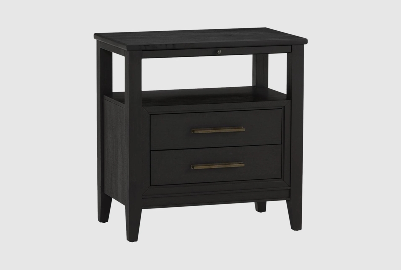 Nightstand Matte Black Wood USB Integrated Mid-Century Modern