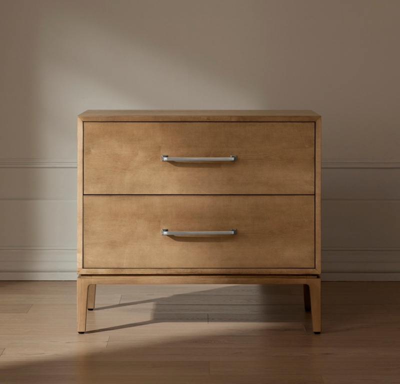 Nightstand Matte Wood Tone Recessed Handles Minimalist Bedroom